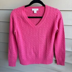 Kenar 100% Cashmere Cableknit V-Neck Sweater Small S Pink Carrier Academia